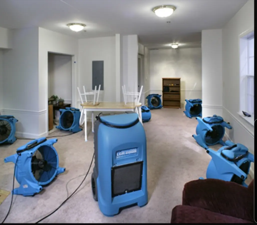 Air movers and dehumidifier setup for Water Damage Restoration in Daly City